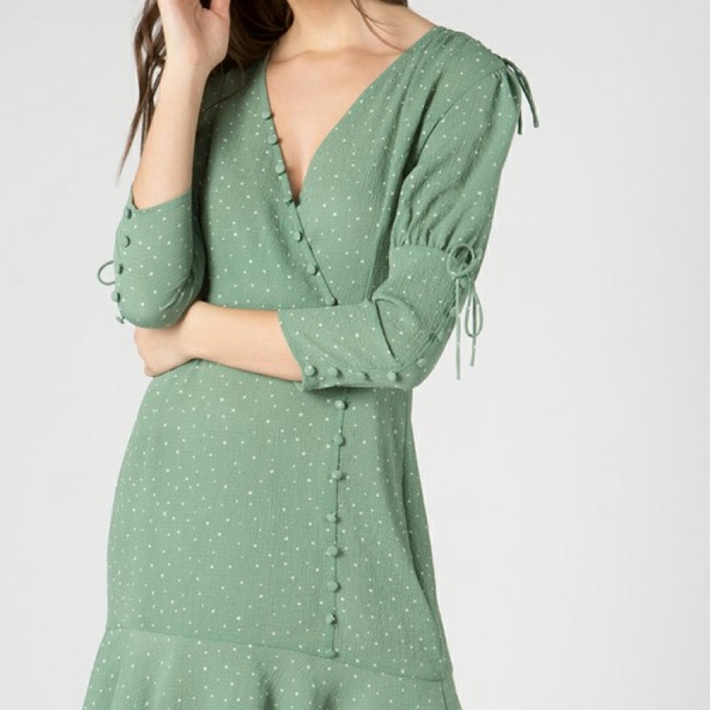 Polka Dot Button Detail Ruffle Dress